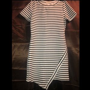 Black and White Striped Asymmetrical Bodycon Dress